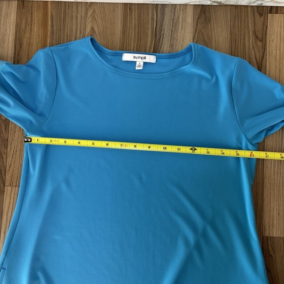 Sympli Womens Trapeze Dress Sz 4 Aqua Blue Pockets Lagenlook Flowy Stretch Artsy - Picture 8 of 11